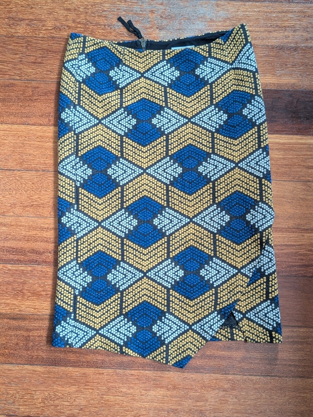 Maeve Anthropologie Geometric Print Pencil Skirt in Blue and Gold